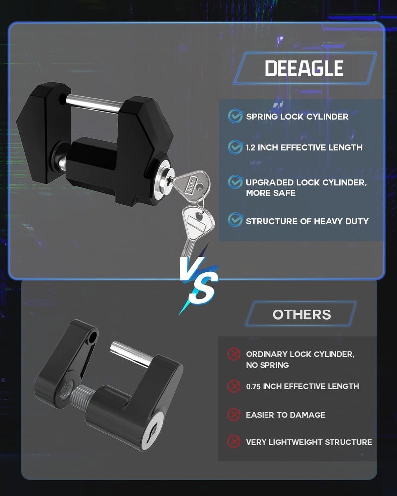 DEEAGLE Trailer Lock, Wide 1.2” Span, 1/4” Dia Trailer Coupler Tongue Lock, Wide Trailer Locks, Boat Trailer Locks for Towing Trailer Security, Black - Image 2